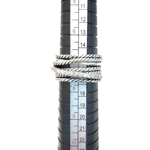 David Yurman Crossover® Smooth & Cabled Band Diamond Ring Sterling Silver - Picture 9 of 9